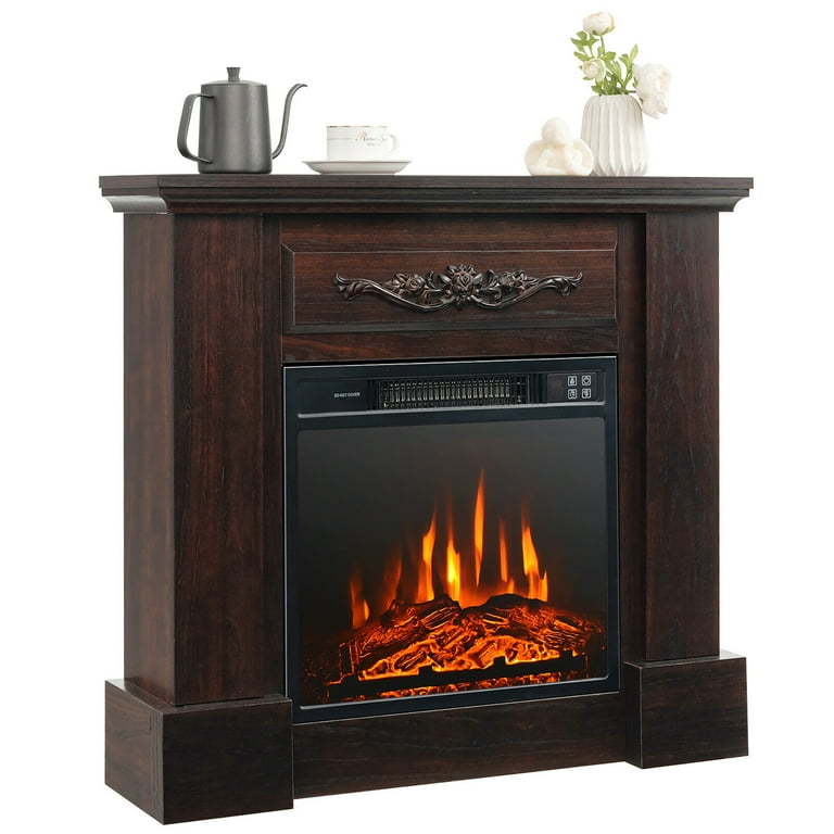 Gymax 32'' Electric Fireplace Mantel TV Stand Space Heater 1400W w/ Remote  Control Brown - Walmart.com