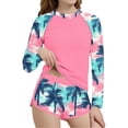 thumbnail image 3 of MKOSPLRT Girls Rash Guard Hawaiian Print Swimsuits 2 Piece Long Sleeve Bathing Suit UPF 50+ Summer Swimwear with Shorts 6-15T, 3 of 6