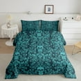 thumbnail image 2 of Damask Gothic Bedding Set Adults Antique Victorian Comforter Set Full,Turquoise Sugar Skull Down Comforter Vintage Flowers Goth Duvet Set,Exotic Bone Skeleton Bohemian Baroque Decor, 2 of 7