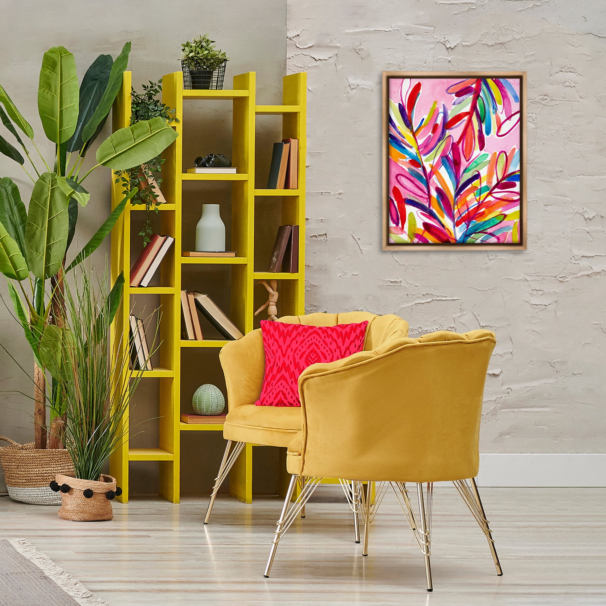 Stupell Industries Bold Tropical Leaves Botanical & Floral Painting Brown Floater Framed Art Print Wall Art, 17 x 21