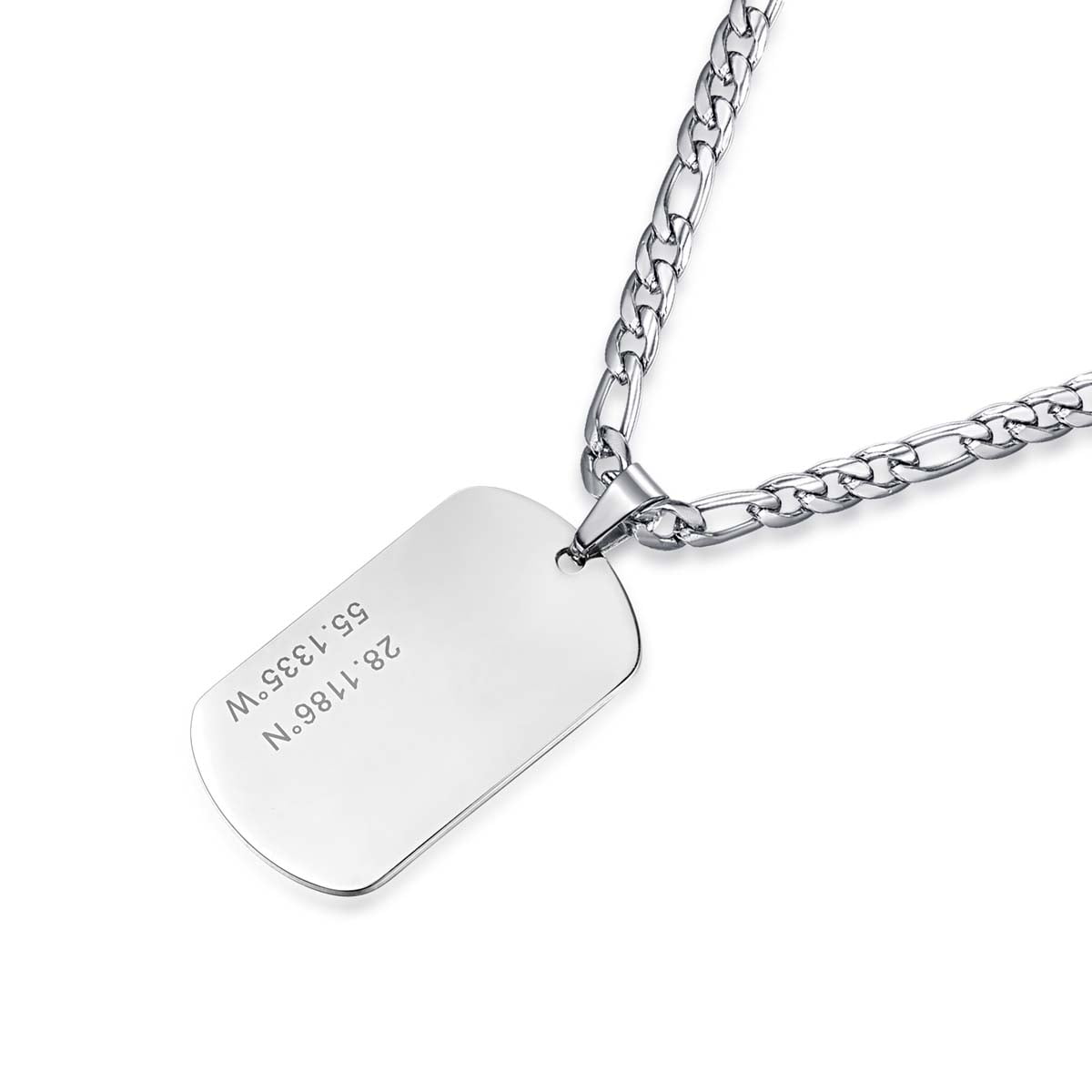 Men's Custom Necklace Silver Personalized Pendant Necklace Engraved with Latitude Longitude
