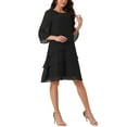 thumbnail image 4 of INSPIRE CHIC Women's Chiffon Dress Ruffle Tiered Flowy 3/4 Sleeve A-Line Knee Length Dress XL Black, 4 of 5