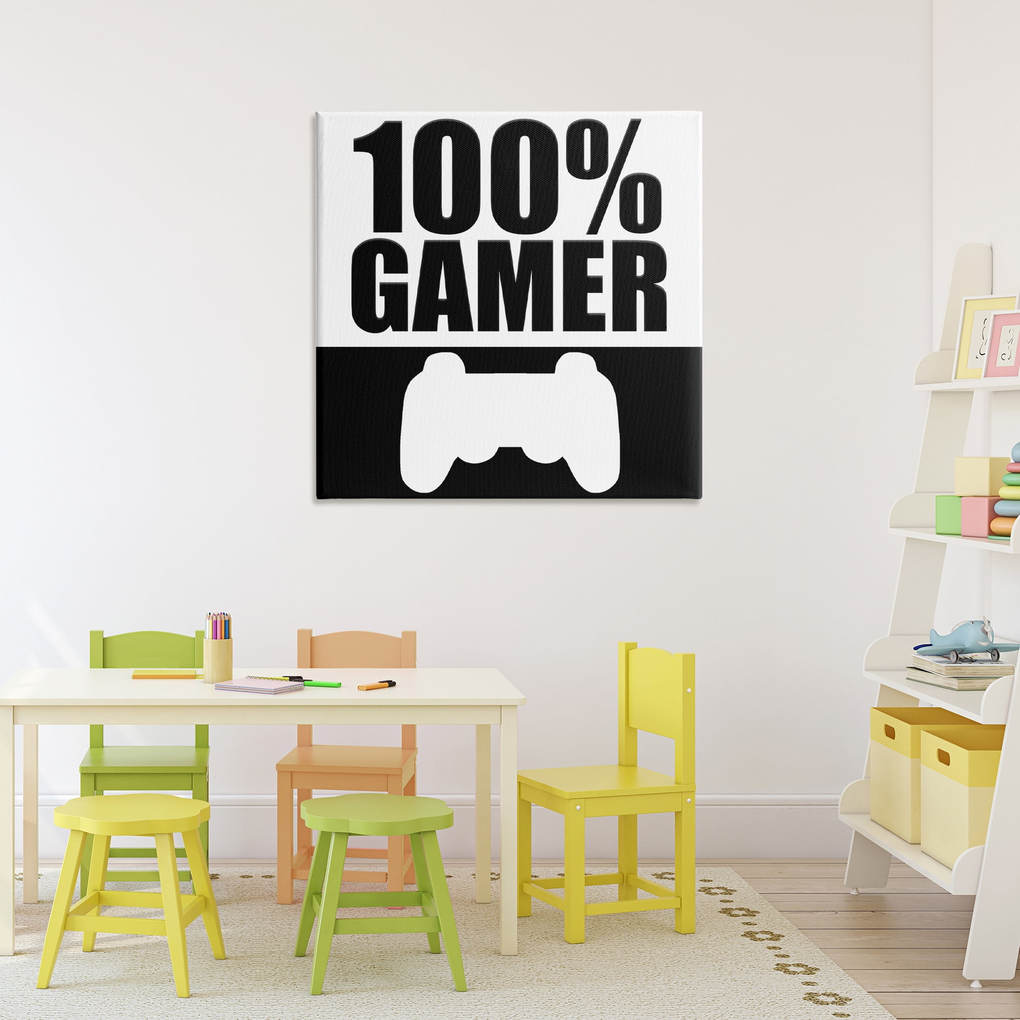 100% Gamer Black & White Canvas Wall Art, design by Kim Allen