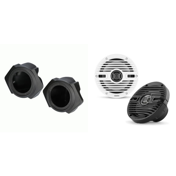 Clarion CMS-651-CWB 6.5" Classic Grill Marine Speakers & Polaris RZR Front 6.5" Speaker Pods 2014-UP ( Except PRO XP)