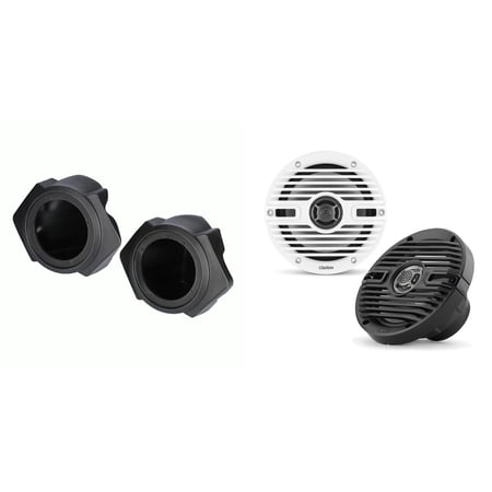 Clarion CMS-651-CWB 6.5 Classic Grill Marine Speakers & Polaris RZR Front 6.5 Speaker Pods 2014-UP ( Except PRO XP)
