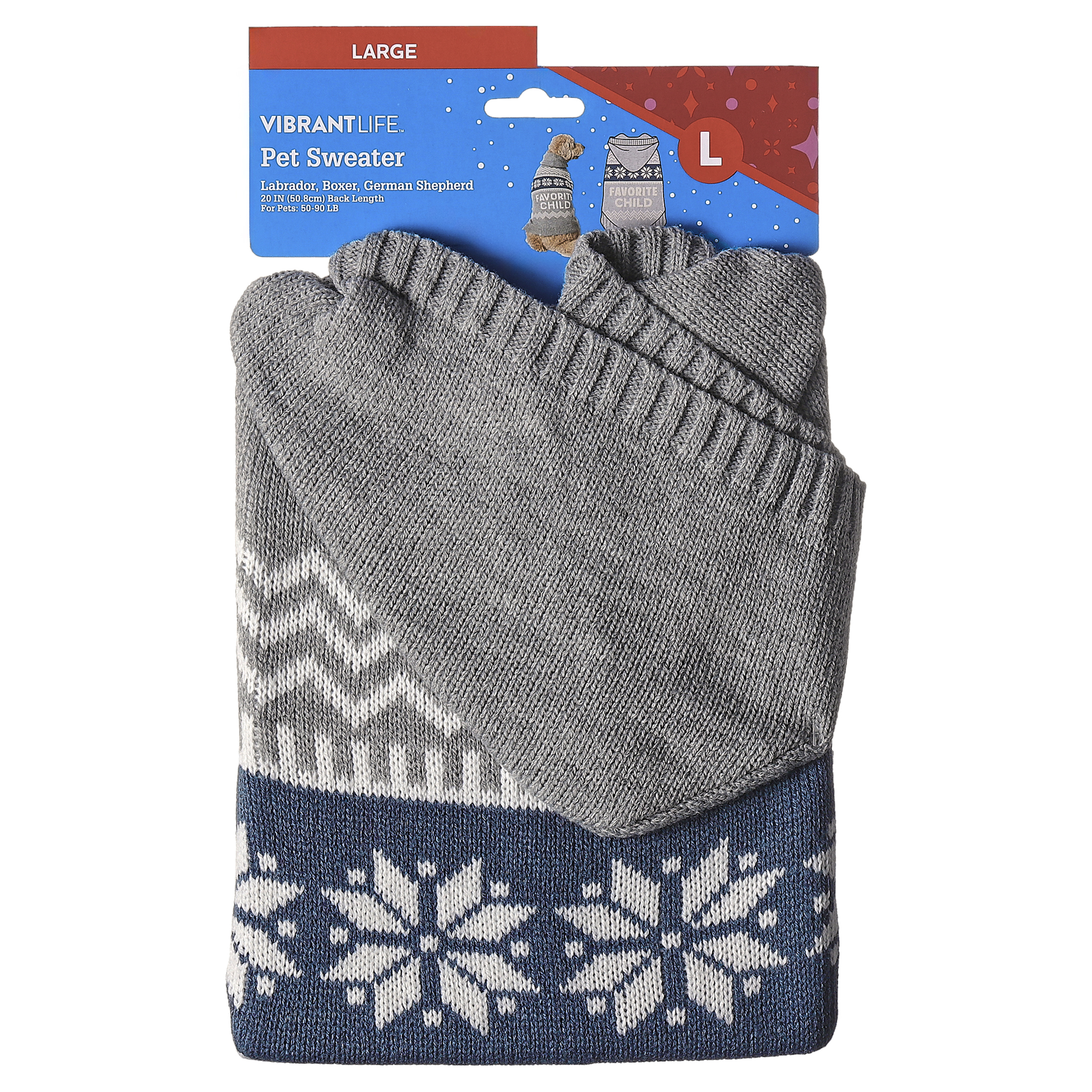 Vibrant Life Holiday Hooded Pet Sweater for Dogs, Favorite Child, Gray, Large