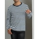 thumbnail image 5 of Camisetas de manga larga de patrón a rayas para hombres INSPIRE CHIC, cuello redondo, ajuste regular, camiseta de pullover 2XL en azul marino y blanco, 5 of 6