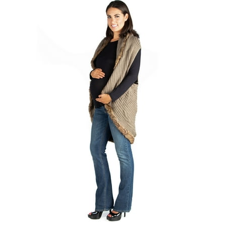 - Faux Fur Trimmed Sleeveless Maternity Circle Sweater