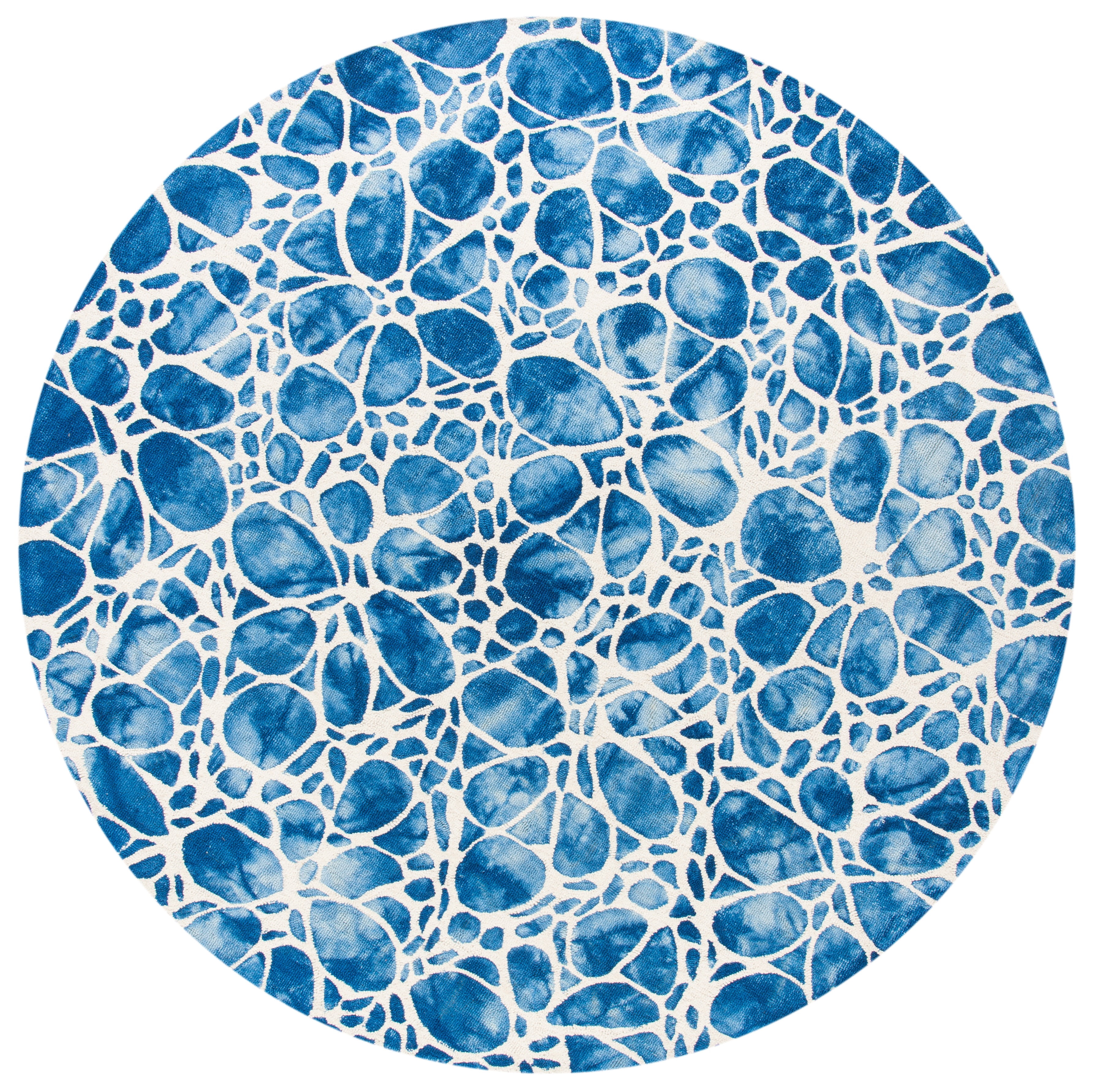 Safavieh Dip Dye Eleanora Distressed Wool Area Rug, Ivory/Blue, 7' x 7' Round