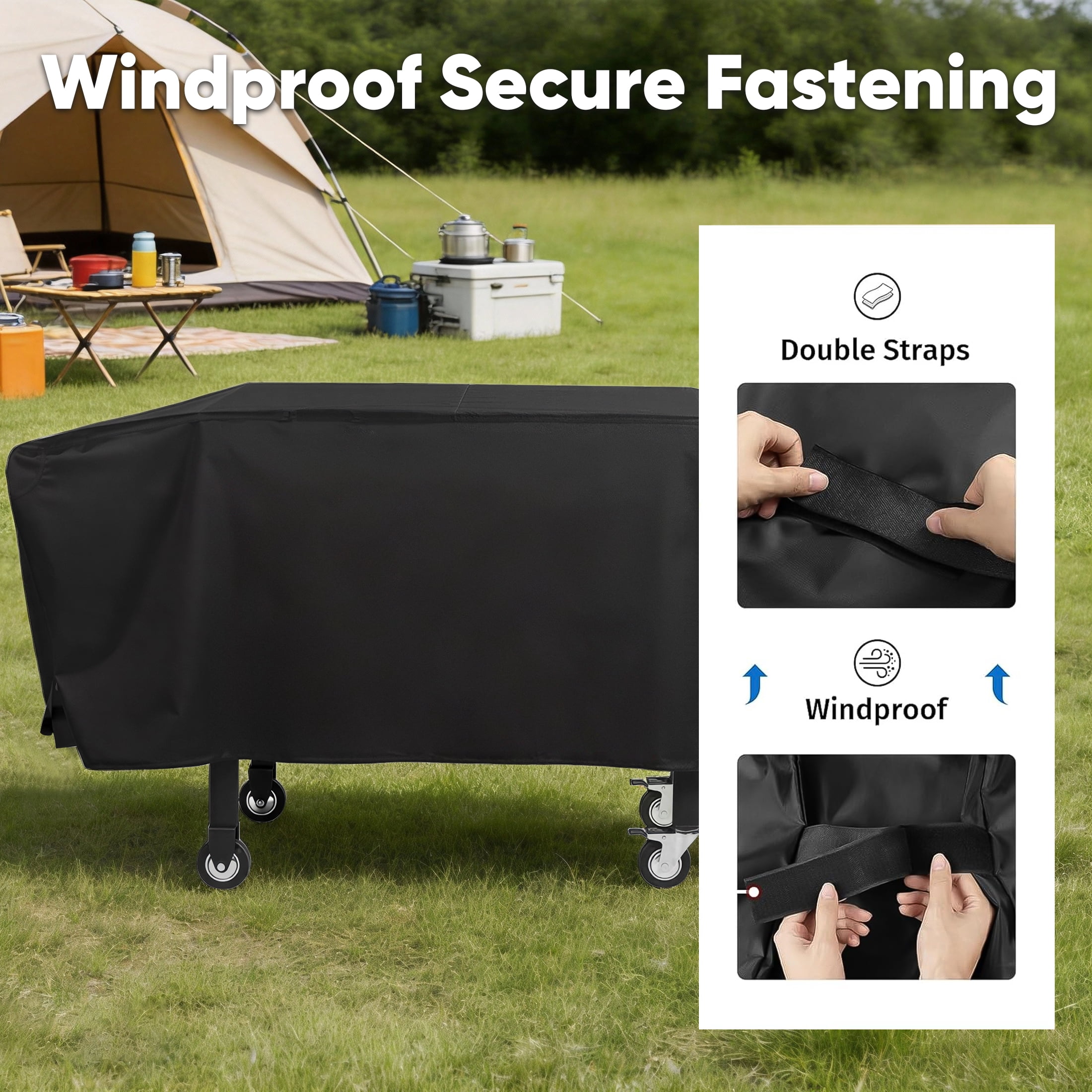 GARITIN 36 inch Griddle Cover, Waterproof Lightweight Polyester BBQ Grill Cover with Cinch Straps for 36" Griddles Cooking Station, 66" L x 22" W x 26" H, Black