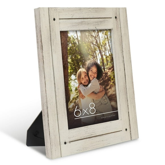 Americanflat 6x8 Picture Frame with Polished Crystal Clear Glass - Hampton Collection - Distressed Wood Gallery Picture Frames for Tabletop and Wall Display - Aspen White