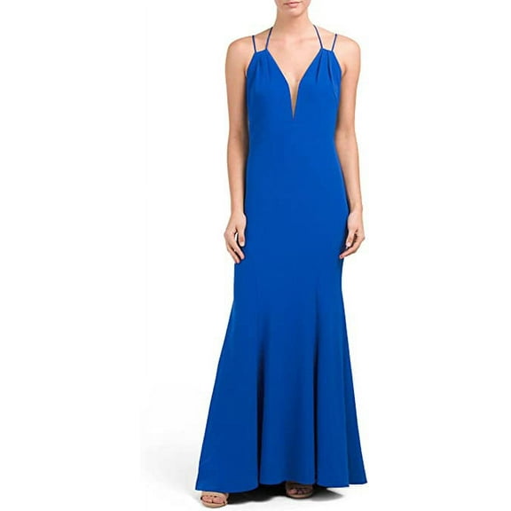 LM by MIGNON Collection Plunge Deep V-Neck Long Gown Cobalt (4)