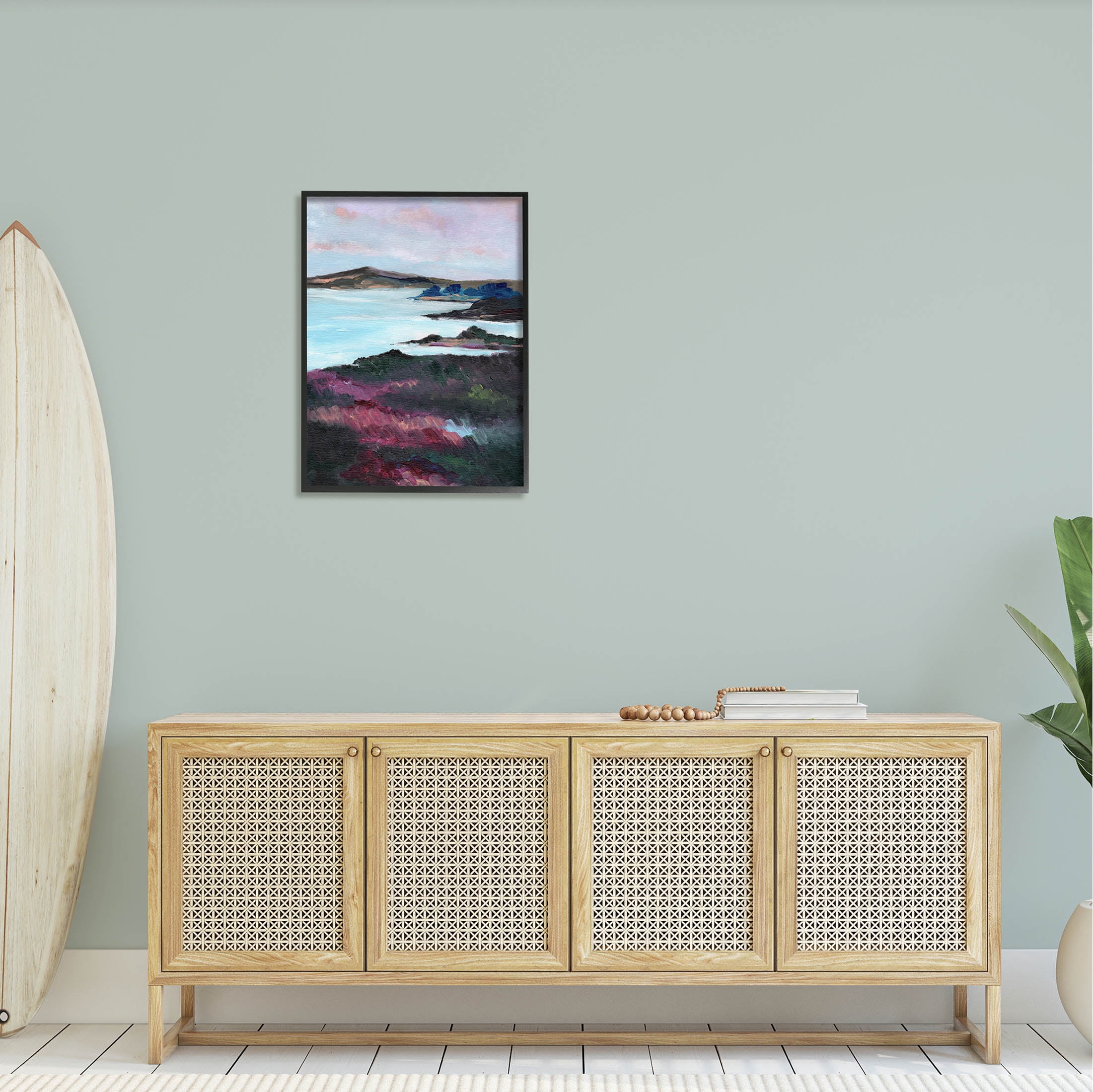 Stupell Industries Vivid Brushed Meadow Lake Edge Painting Black Framed Art Print Wall Art, Design by Nikita Jariwala