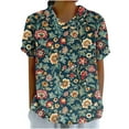 thumbnail image 1 of Pisexur Hauts Grande Taille pour Femmes, Hauts d'Été pour Femmes, Hauts pour Dames Mode Décontractée pour Femmes Court à Manches Courtes Imprimé Chemise Ample Blouse Haut Multicolore, 3TG, 1 of 6