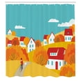 thumbnail image 2 of Ambesonne Fall Shower Curtain, Lady with Bike and Dog Autumn, 69"Wx70"L, Pale Orange and Dark Pink, 2 of 4