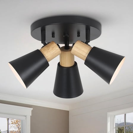 Industrial Flush Mount Ceiling Light Fixture, 3-Lights Multi-Directional Rotating Ceiling Lamp, Metal Black Kitchen Light Fixtures Ceiling Mount, Vintage Bedroom Ceiling Lights for Hallway