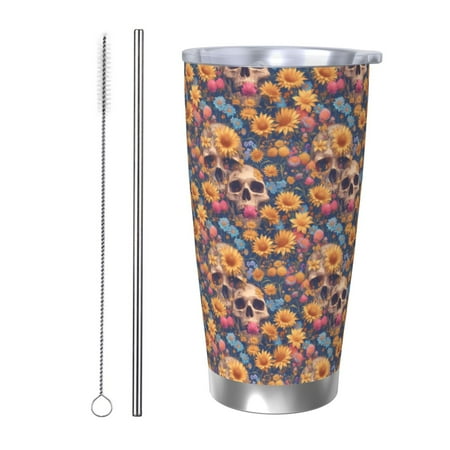 

Junzan Skull daisy colorful for 20oz Stainless Steel Insulated Car Cup with Spillproof Lid - Insulated Coffee Mug Thermal Cup-Straw Two-piece Set