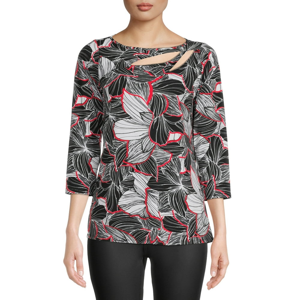 Sunny Leigh - Sunny Leigh Women's Print Cut-Out Top with 3/4-Length ...