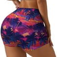 thumbnail image 2 of Vsdgher Retro Palms print Workout Shorts for Women Seamless Soft Smooth Gym Yoga Scrunch Active Exercise Fitness Shorts, 2 of 8