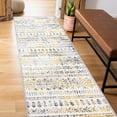 thumbnail image 3 of Distressed Boho Geometric Modern 2'x7' Yellow Runner Rug, 3 of 7