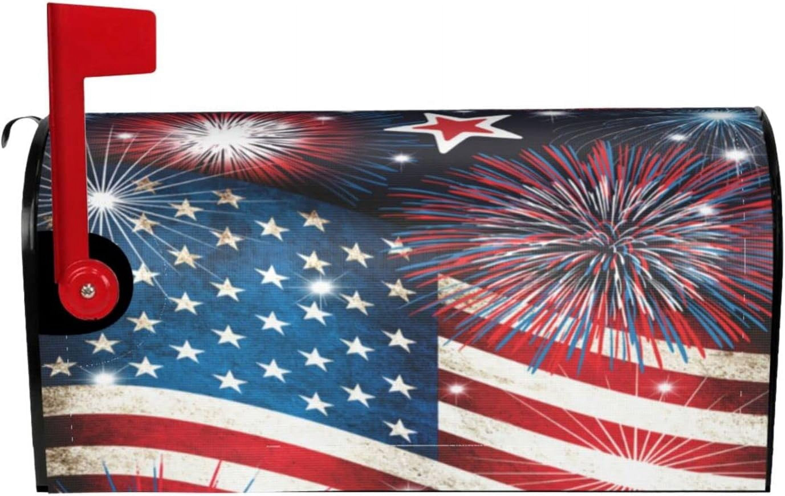 American Flag Welcome Magnetic Mailbox Cover Patriotic Fireworks Independence Day Mailbox Covers Magnetic Large Size 25.5x21 Inch Memorial Day Mailbox Wraps Post Letter Box Cover for Outdoor Decor