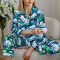 thumbnail image 6 of Pofeuu Blue Lotus Flower Print Womens Pajamas Set Long Sleeve Sleepwear Button Down Nightwear Soft Pj Lounge Sets Button Down Pajamas Women-XX-Large, 6 of 7