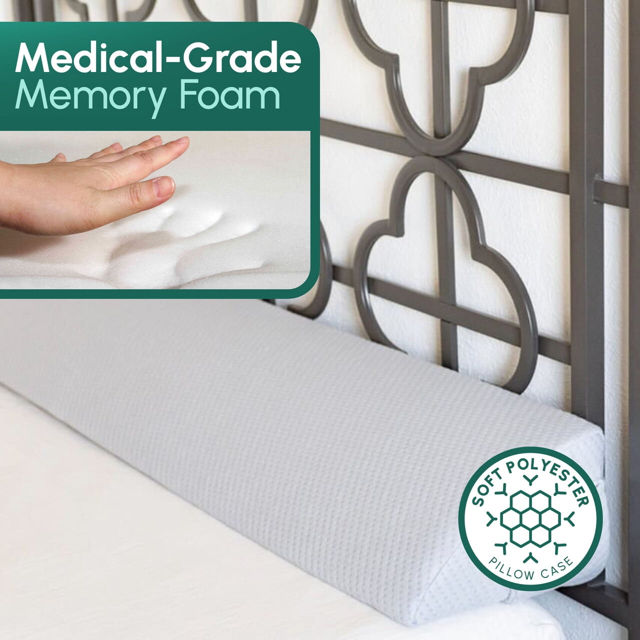 Harvey Joe Queen Memory Foam Bed Wedge Pillow for Headboard Gap Filler, Easy Storage