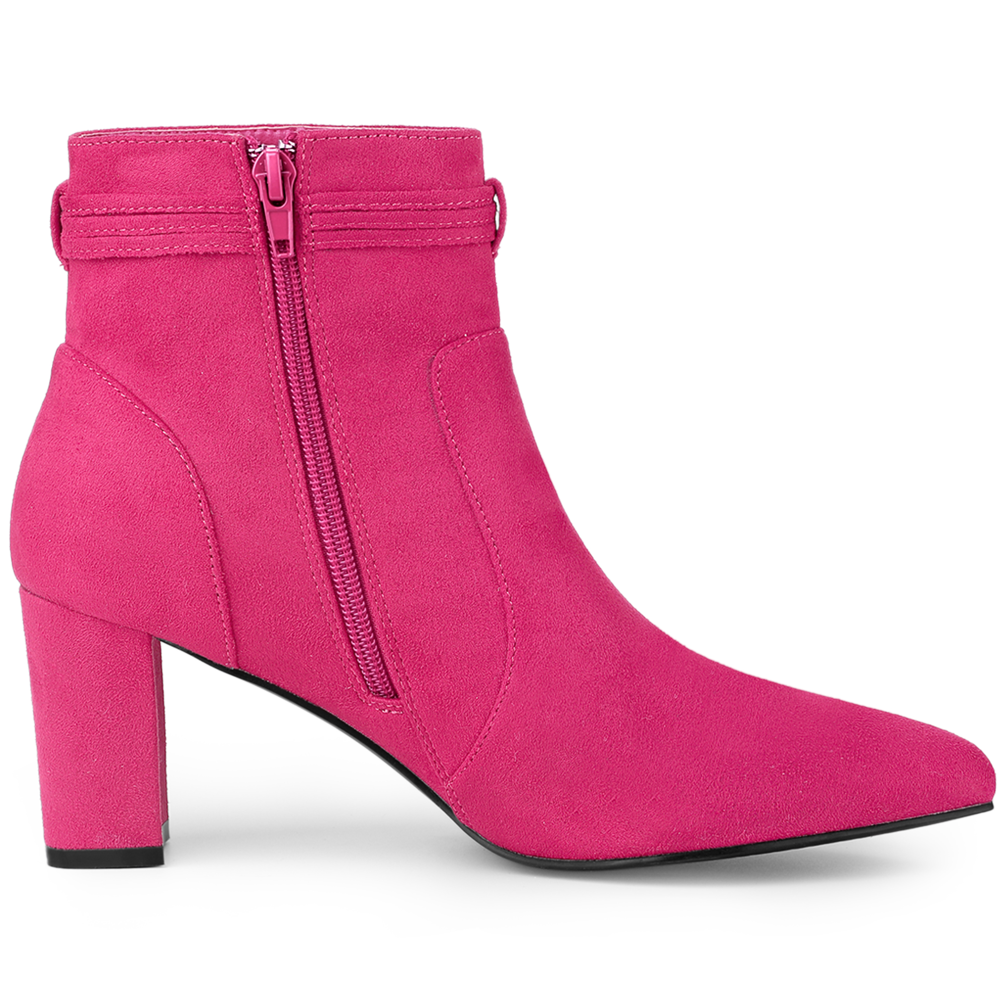 DARING DIVA Pointed Toe Chunky Heel Zipper Ankle Boots Hot Pink 7