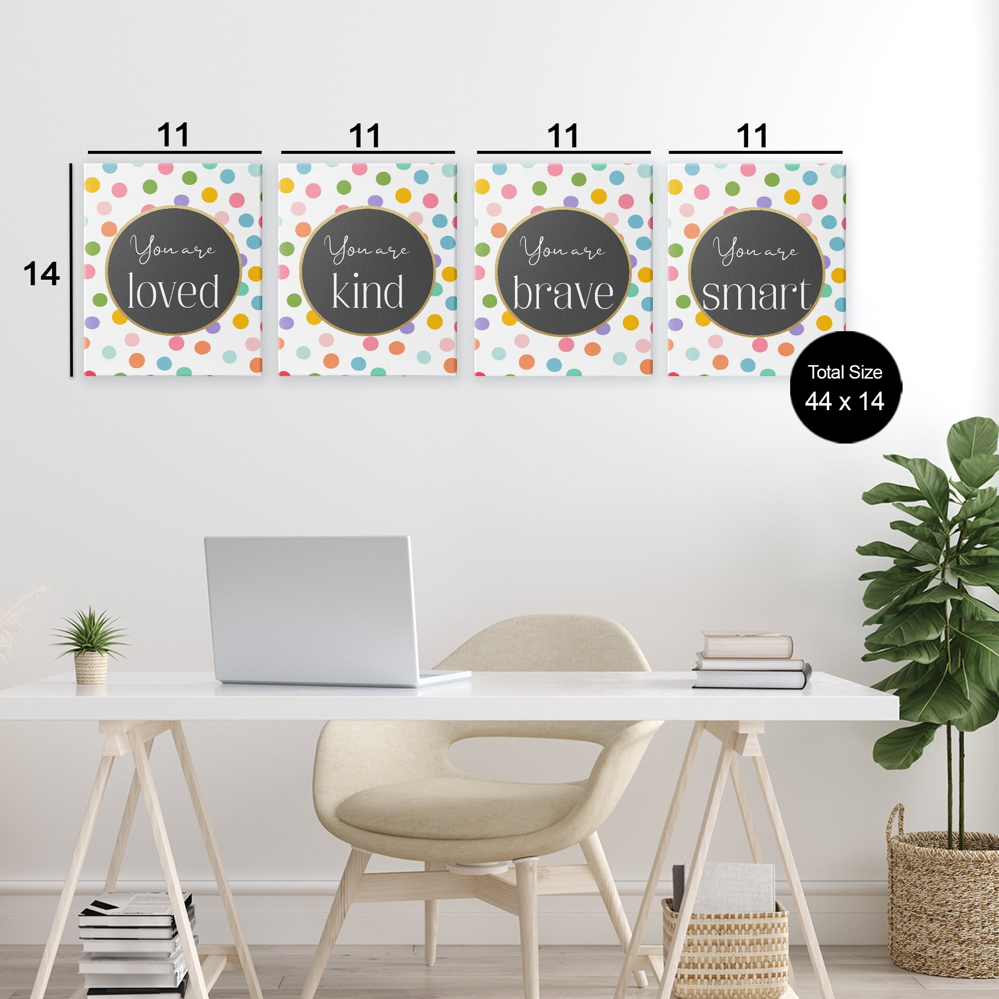 Stupell Industries Polka Dot Affirmations 4 Piece Canvas Wall Art Set, design by Christine Simpson Art