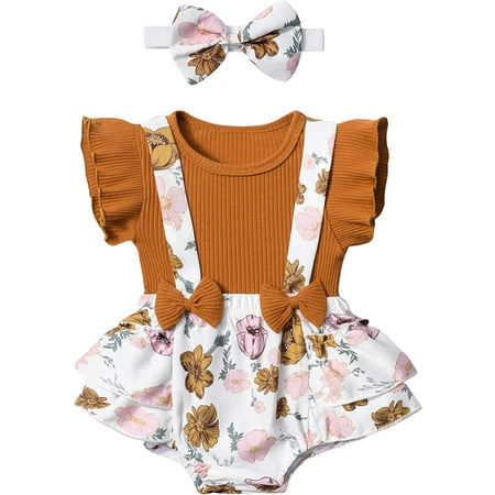 

Sinhoon Toddler Baby Girls Clothes Set Ruffle Short Sleeve T-Shirt Tops+ Floral Overall Skirt 12-18 Months