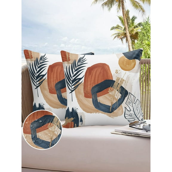 Outdoor Throw Pillow Cover Mid Ages Abstract Leaf Boho Style Waterproof Cushion Covers 2 Pack Minimalist Art Pillow Cases Home Decoration for Patio Garden Couch Sofa