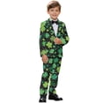 thumbnail image 2 of Xoenoiee Green Shamrock Print Boys' Formal Suits Set Tuxedo Suit with Adjustable Waist St. Patrick's Day Teen Boy Dress Blazer Set Clothes fot Wedding Party, 5-6 Years, 2 of 7
