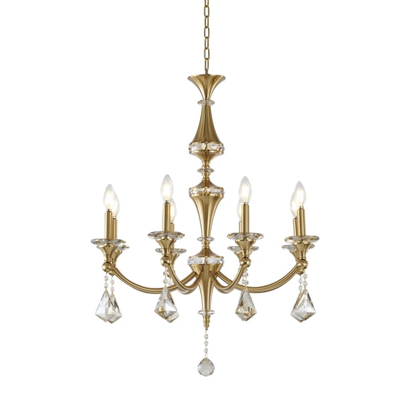 Design Living 8-Light D27'' Satin Brass Chandelier With Clear Crystals