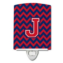 Caroline's Treasures CJ1054-JCNL Letter J Chevron Yale Blue and Crimson Ceramic Night Light, 6x4x3", multicolor