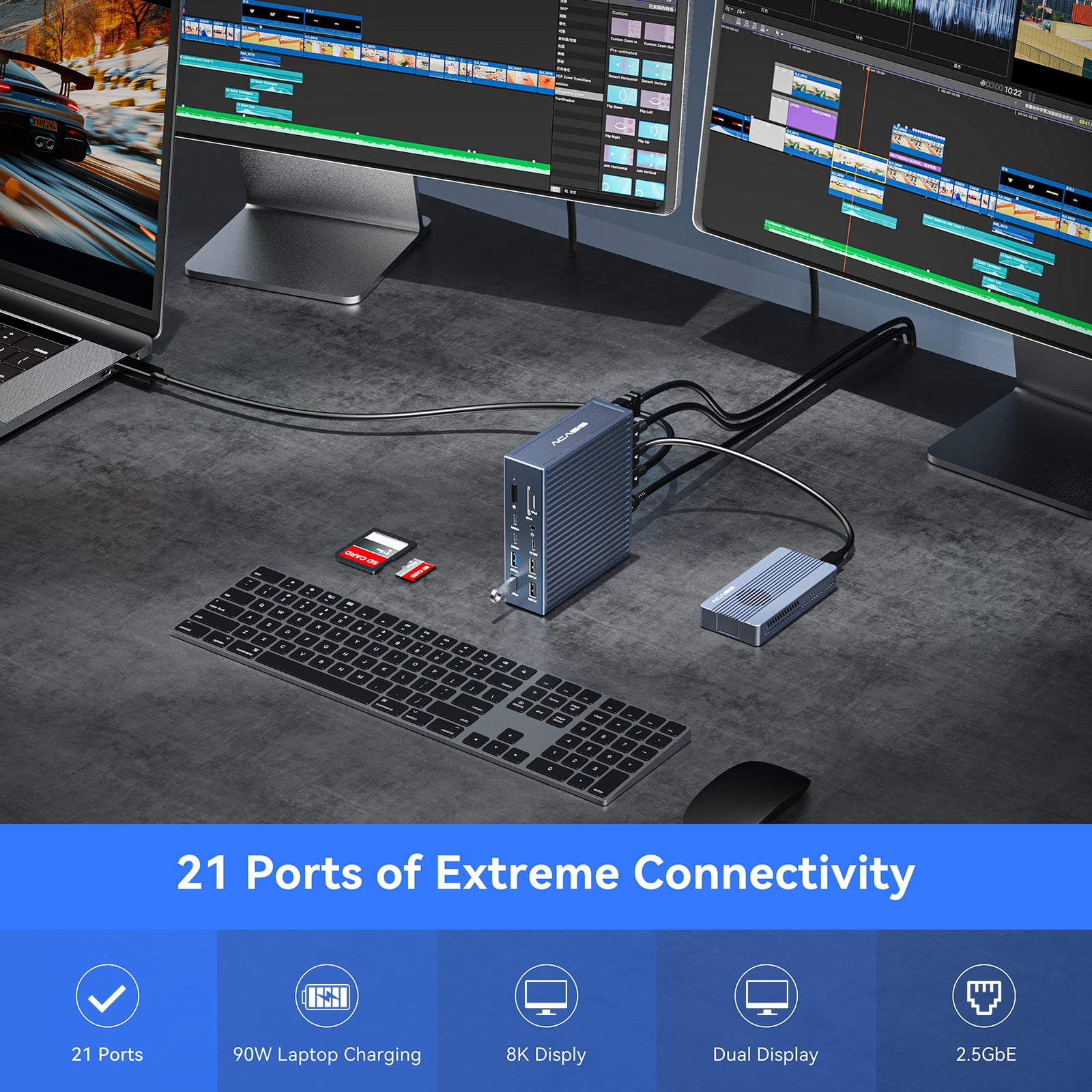 ACASIS Dual Docking Station 21 Ports USB-C Ethernet Display Power Hub