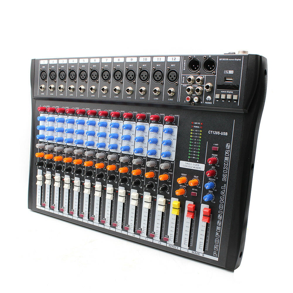 Oukaning 12 Channels Live Studio Audio Mixer Ct-120s-USB Power Mixing  Console Xlr Line Inputs and 48V Phantom Power 