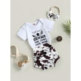 thumbnail image 3 of Suealasg Baby Girls Outfits Short Sleeve Letter Print Romper+ Shorts + Headband 6M 12M 18M 24M Infant Newborn Girls Summer Western Clothes, 3 of 8