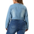 thumbnail image 4 of DARING DIVA Women's Plus Size Collarless Button Down Crop Denim Jackets 1X Light Blue, 4 of 6