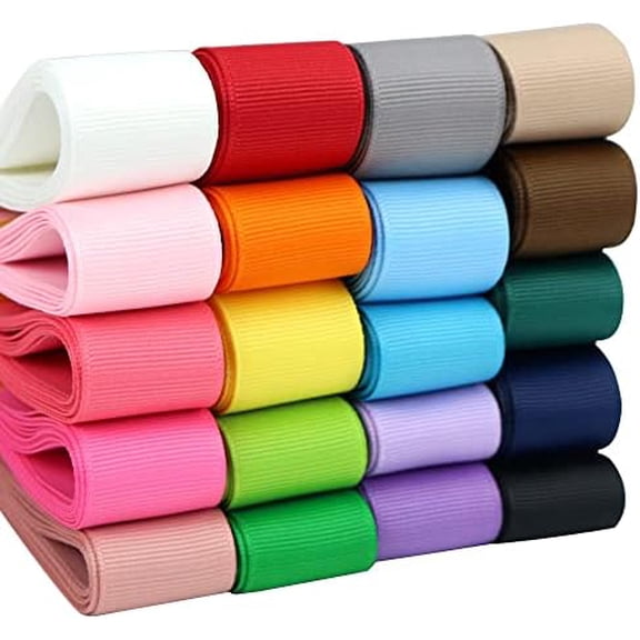 Grosgrain Ribbon 1 inch Ribbon 20 Solid Color Assortment, 1" X 2 Yard Each, Total 40 Yds Per Package, Thin Grosgrain Thick Fabric Ribbons for Crafts, Hair Bow Supplies