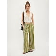 thumbnail image 3 of Women'S Striped Pants High Waist Wide Leg Cotton and Linen Fashion Beach Elastic Waist Casual Flowing Pants Green M, 3 of 6