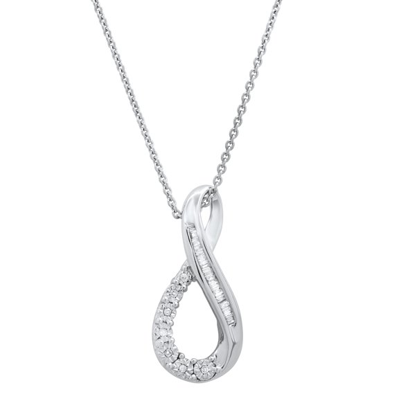 Dazzlingrock Collection Round & Baguette White Diamond Twisted Infinity Pendant with 18 Inch Silver Chain for Women (0.13 ctw, Color I-J, Clarity I1-I2) in 14K White Gold