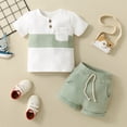 thumbnail image 3 of GYRATEDREAM Toddler Baby Boys Summer Outfits Patchwork Color Block Lapel Collar Button down Short Sleeve Shirt + Elastic Waistband Drawstring Shorts with Pockets 2 Piece Sets Infant 0 Month-3 Years, 3 of 8