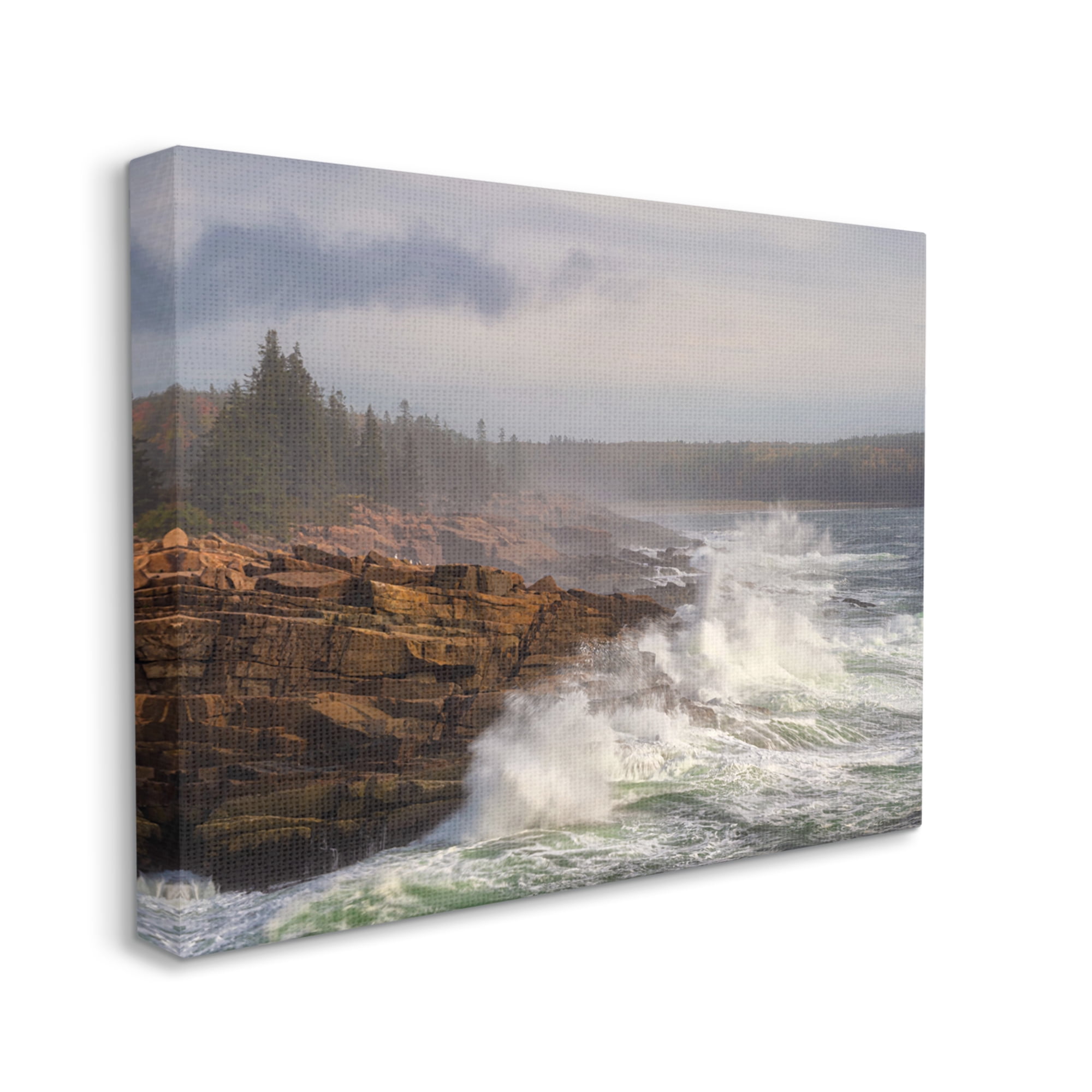 Stupell Industries Rough Waves on Cliff Landscape Photography Gallery Wrapped Canvas Art Print Wall Art, 48 x 36