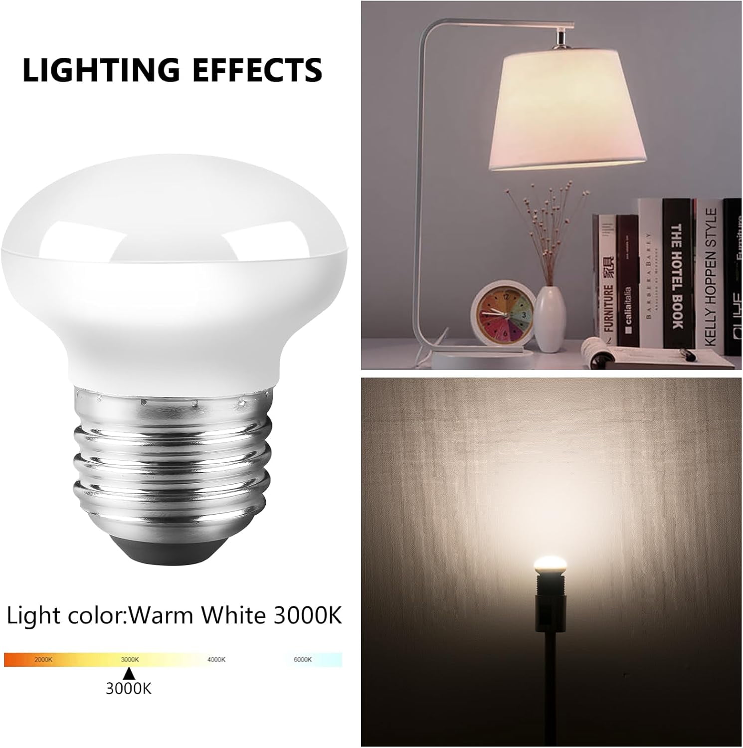 OPVM-China Cabinet Light Bulbs, 4W(25W) Short Light Bulbs, mini Size 2 inches, R14 E26 Curio Cabinet Light Bulb, 3000K Warm White, Dimmable, 4Pack