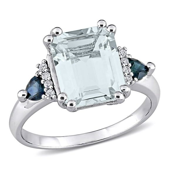Everly Women's Aquamarine and Sapphire Sterling Silver Engagement Ring