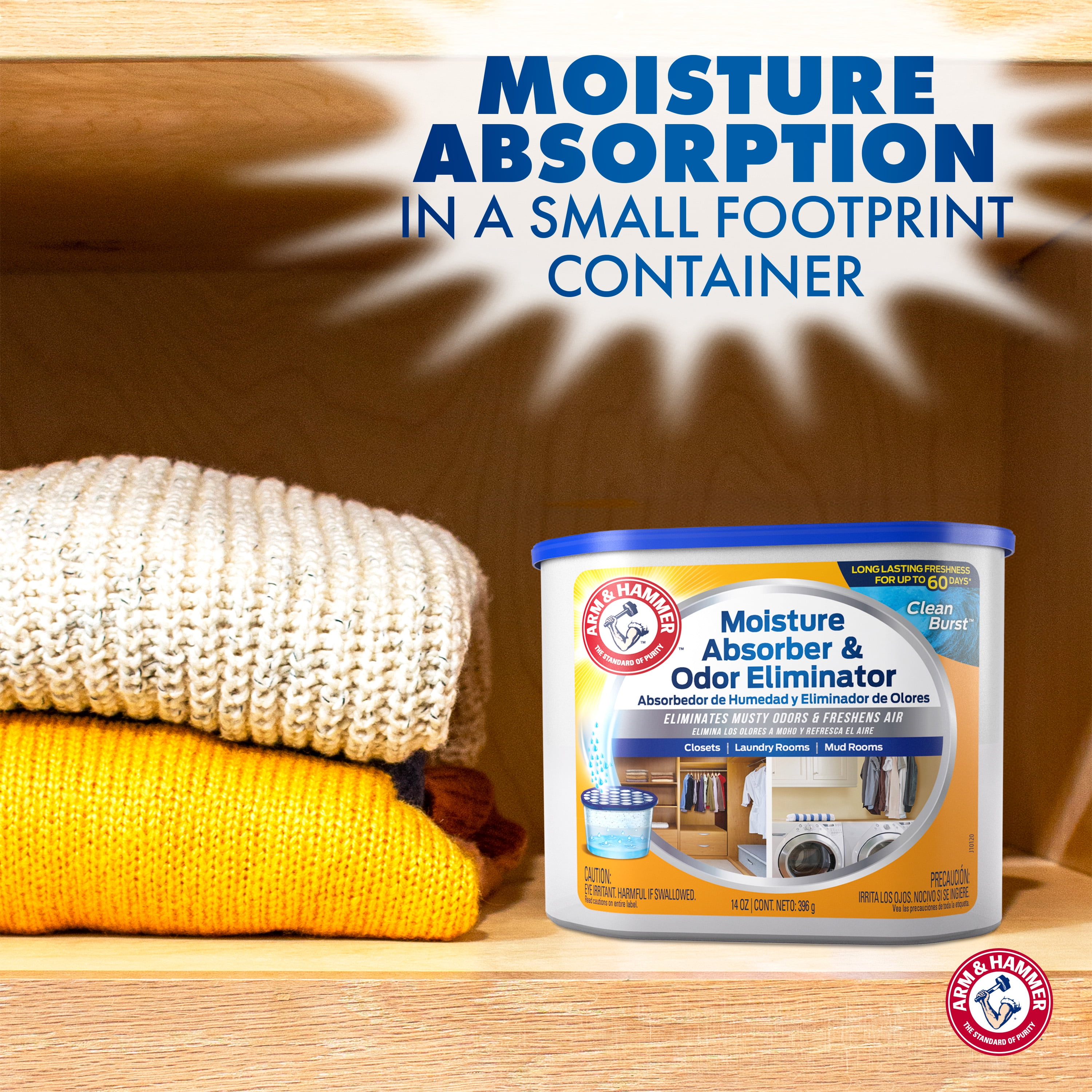 (3 pack) Arm & Hammer Moisture Absorber and Odor Eliminator Tub - Clean Burst Scent, Desiccant Type, 10.5 Oz