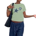 thumbnail image 4 of TSADFHJI Hauts Peplum pour Femmes Formels Mode Décontractée Imprimé Col Rond Manches Courtes Ajustés T-Shirts S Vert, 4 of 4
