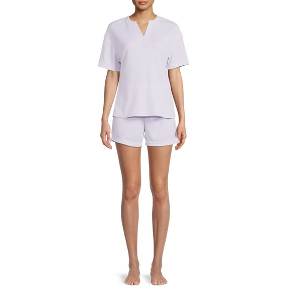 Lissome Women's and Women's Plus Waffle Short Sleeve Tee and Shorts Sleep Set, 2-Piece