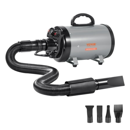 2800W Dog Dryer, 4.3HP Pet Grooming Blower with Adjustable Speed & Heat, 4 Nozzles & Extendable Hose – Grey/Black, for Fast Drying & Professional Care