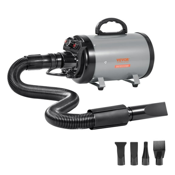 2800W Dog Dryer, 4.3HP Pet Grooming Blower with Adjustable Speed & Heat, 4 Nozzles & Extendable Hose – Grey/Black, for Fast Drying & Professional Care